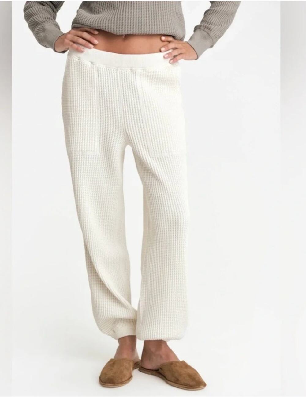 MATE the Label Organic Waffle Sweatpant - Bone Color - Size XL Elevated Lounge